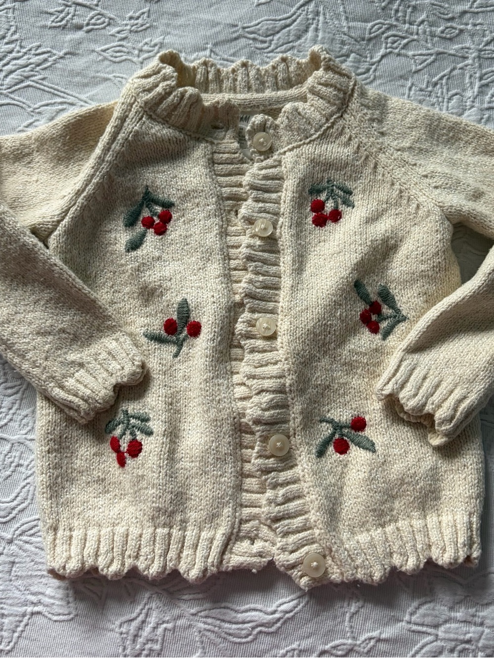 H&m 3T Christmas Knit Baby Cardigan with Red Cherry Embroidery